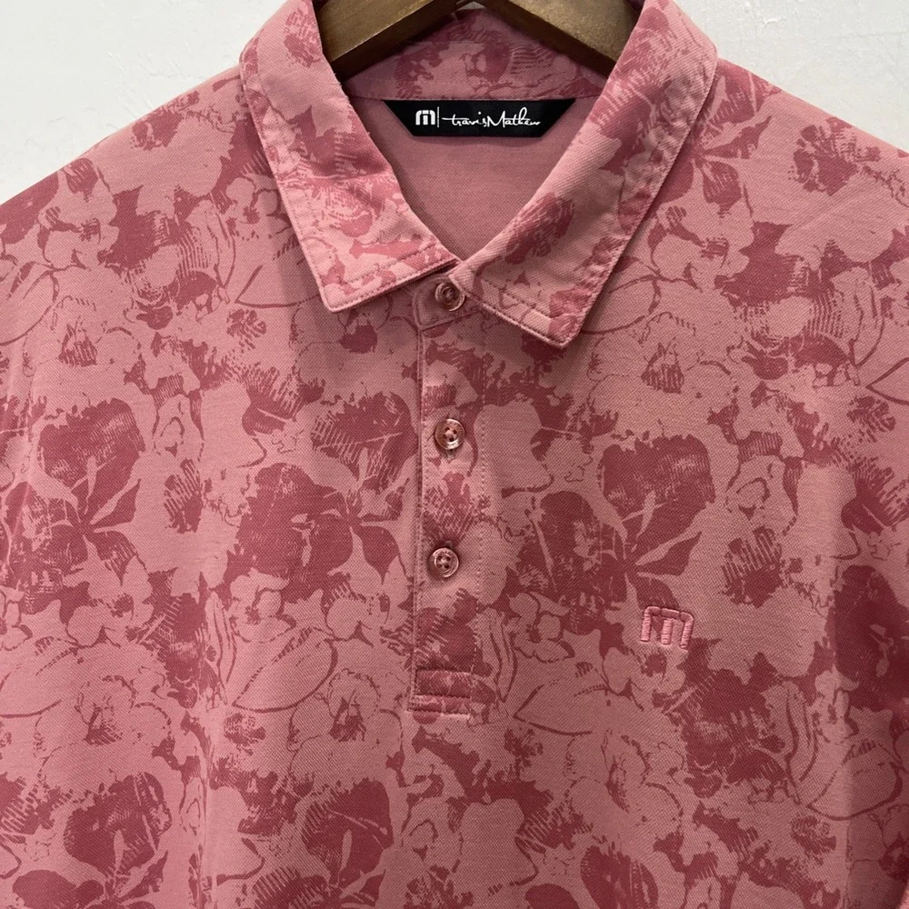 TravisMathew Polo Shirt Mens Size Large Pink Floral‎ Print Golf Top Excellent